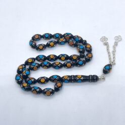 Alternative view of سبحة يسر بالفضة وحجر الكهرمان والفيروز 33 حبة - 9 مم