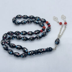 Alternative view of سبحة يسر الهلال والنجمة بالفضة وحجر المرجان والفيروز 33 حبة - 9 مم