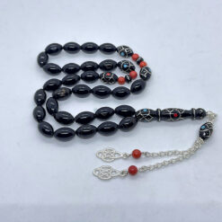 Alternative view of سبحة يسر سادة بطقم فضة بحجر المرجان والفيروز 33 حبة - 9 مم