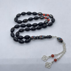 Alternative view of سبحة يسر سادة بطقم فضة بحجر المرجان والفيروز 33 حبة - 9 مم