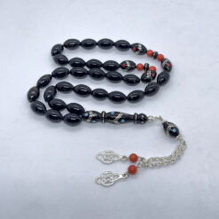 Alternative view of سبحة يسر سادة بطقم فضة بحجر المرجان والفيروز 33 حبة - 9 مم