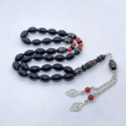 Alternative view of سبحة يسر سادة بطقم فضة بحجر المرجان والفيروز 33 حبة - 9 مم