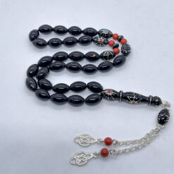 Alternative view of سبحة يسر سادة بطقم فضة نجمة بحجر المرجان والفيروز 33 حبة - 9 مم