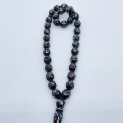 Alternative view of سبحة كوك بني بالمعدن والمرجان والفيروز 33 حبة - 10 مم