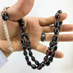 ⁦سبحة يسر 33 حبة بالفيروز والمرجان الطبيعي – موديل هندسي فاخر⁩ - الصورة ⁦3⁩